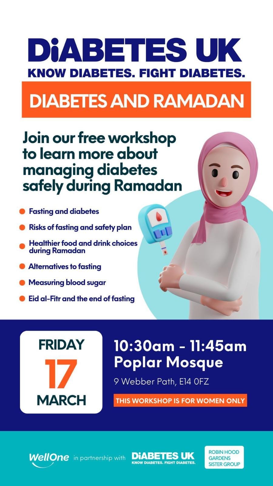 Flyer promoting a workshop on Diabetes and Ramadan